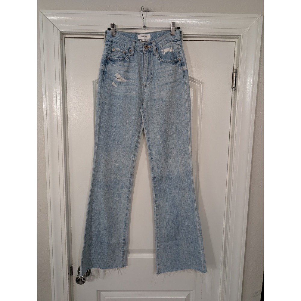 Pistola Stevie High Rise Flare Jeans‎ Womens 24 Light Wash Distressed modern
